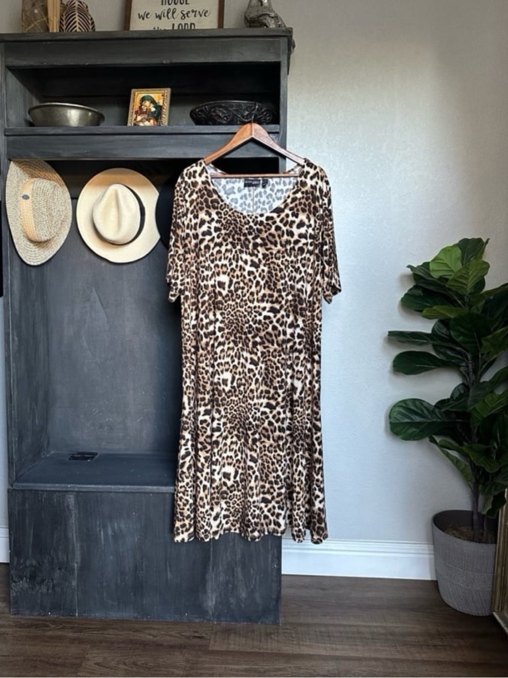 Attitudes By Renee Womens Plus Size Midi Dress - Short Sleeve Cheetah Print 3X
